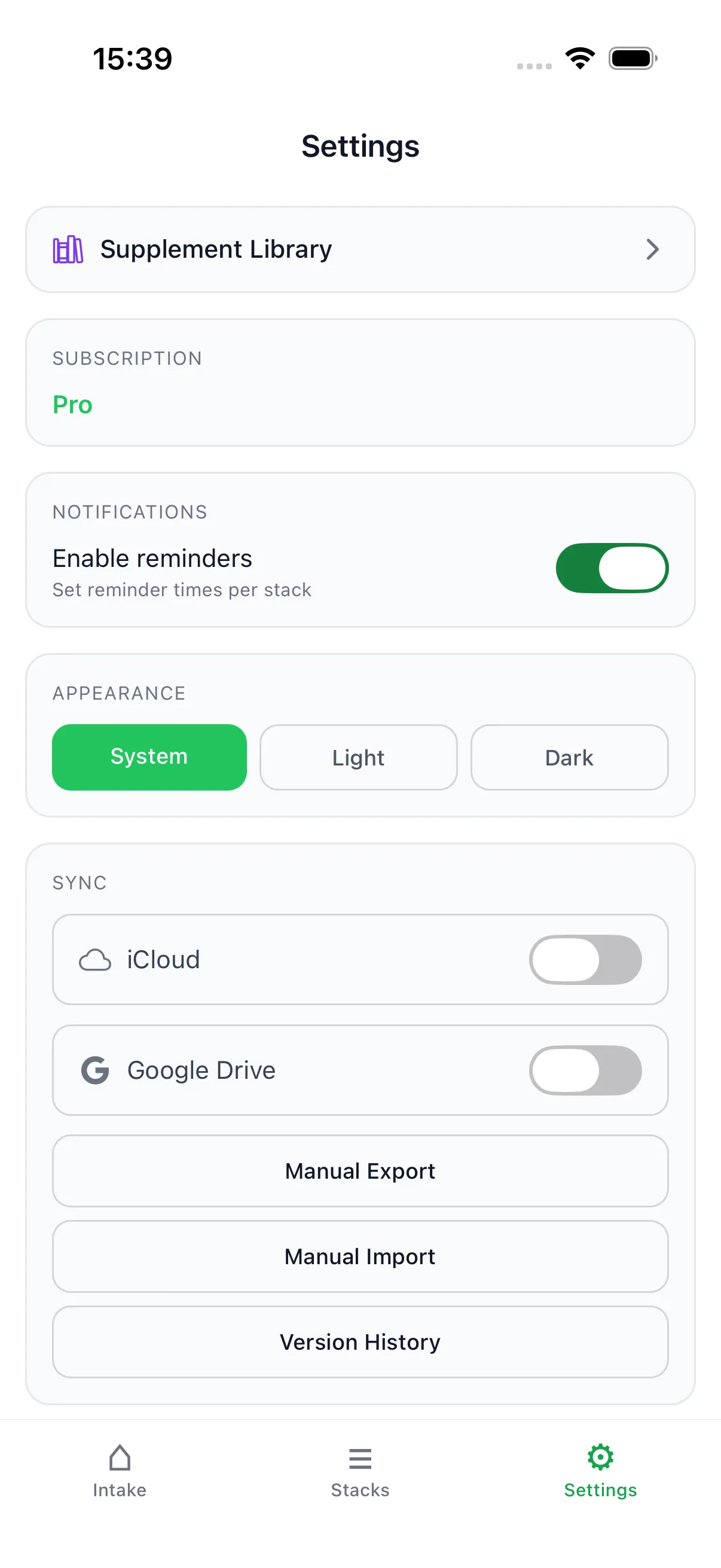 Settings and sync options